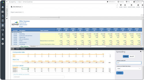 Enter or spread expenses by GL account. Open Line Item Detail screen for lower level detail.